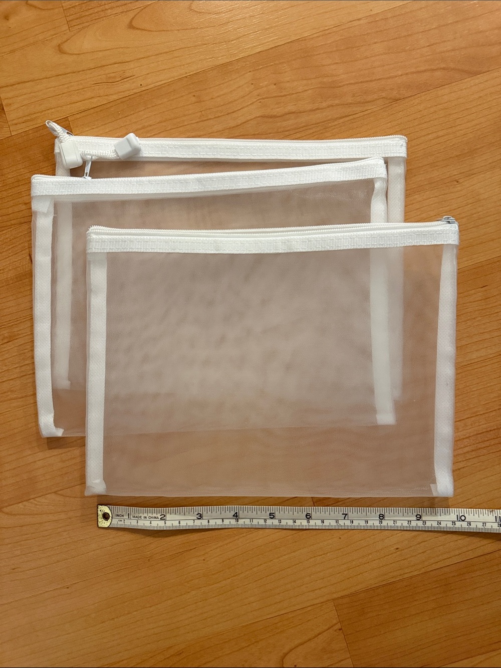 White Mesh Zipper Organizer Pouches (2-Pack)